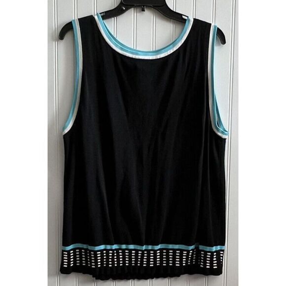 Grace Dane Lewis Sleeveless Stretch Sweater Tank Womens 3X Black Blue White Trim - Picture 2 of 6